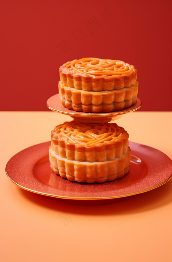 中秋月饼托盘美食糕点摄影图