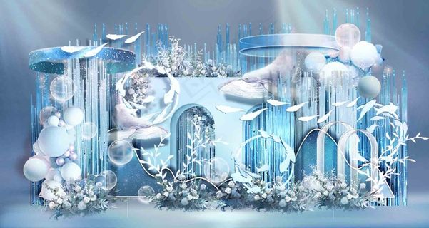 蓝色海洋主题婚礼迎宾区效果图