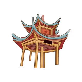 复古中国风国潮古建筑插画手绘高楼古塔PSD素材亭子png免抠图