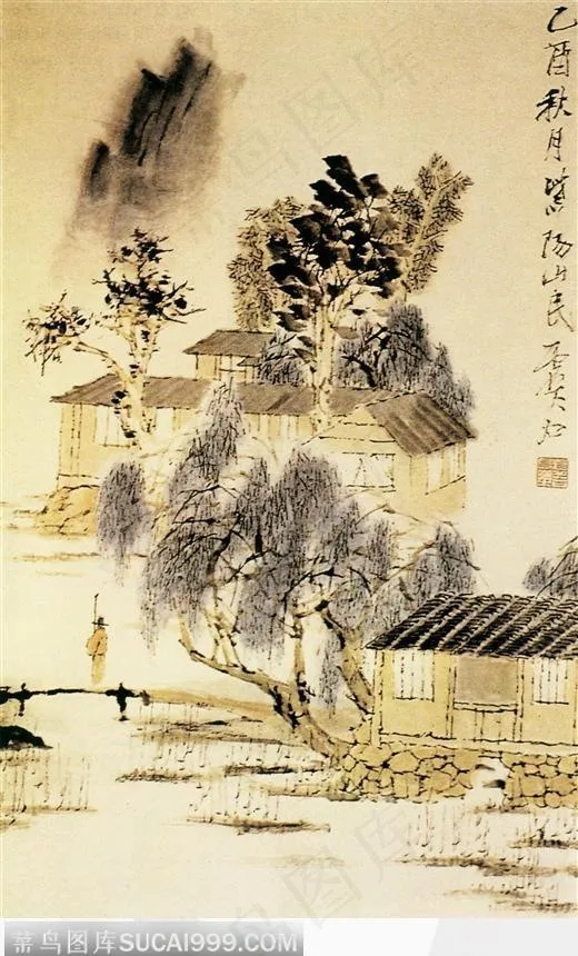 小河房屋图