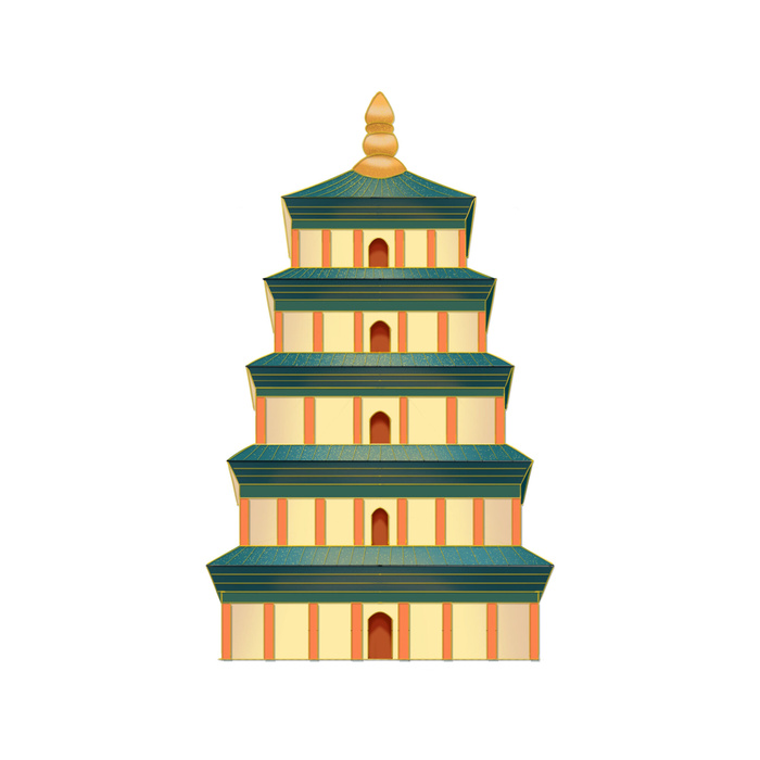 复古中国风国潮古建筑插画手绘高楼古塔PSD素材亭子png免抠图psd模版下载