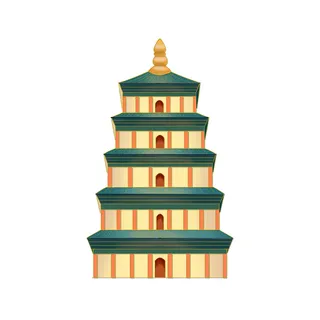 复古中国风国潮古建筑插画手绘高楼古塔PSD素材亭子png免抠图