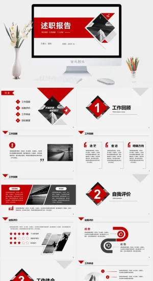 简约稳重红色述职报告PPT预览图