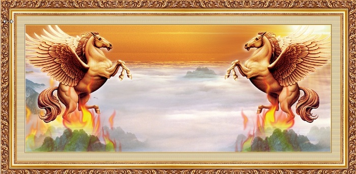 雕塑马到成功山水背景墙