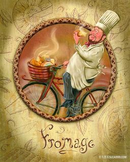 复古自行车厨师油画