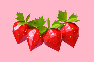 粉红色背景中带有叶子的红色草莓几何形状和图案风格