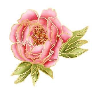 国潮风立体浮雕金边手绘花朵花卉PSD设计PNG免扣图片元素素材