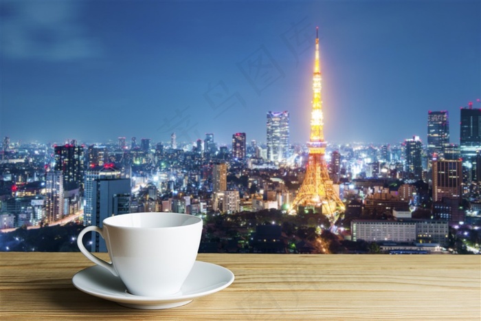 大楼和咖啡杯