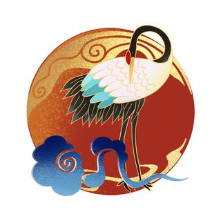 中国风国潮仙鹤山水插画手绘元素场景PSD设计素材