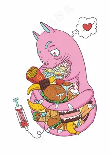 怪兽吃零食 汉堡薯条肉卷