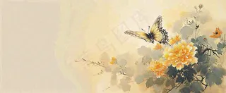 温馨纹理橙色花朵鲜花蝴蝶意境唯美，中国风