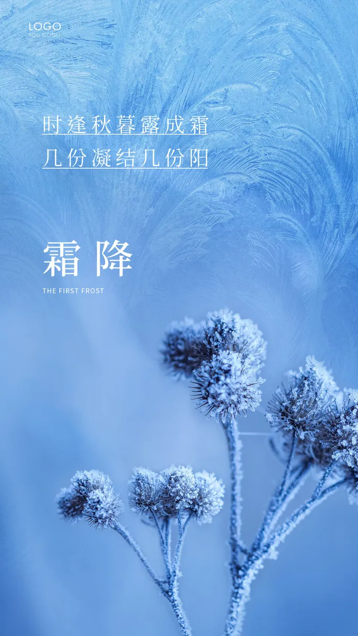 蓝色简约二十四节气霜降手机海报霜降