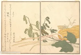 喜多川歌磨手绘树枝装饰画