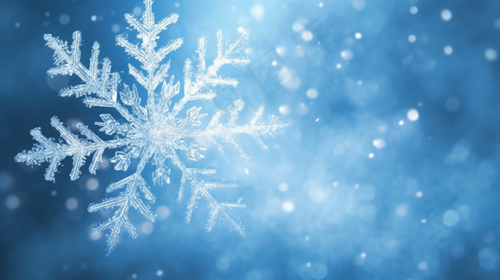 冬天雪花蓝色背景摄影图
