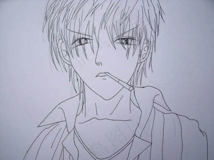 动漫帅哥素描图片