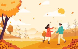 扁平秋天人物外出游玩插画手绘秋日风景背景