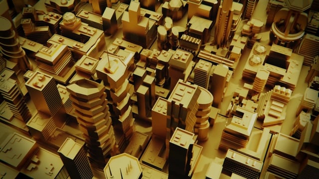 城市的, 城市, 未来派, 金子, 金属, 反思, 建造