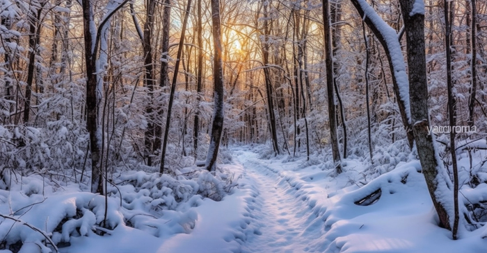 茫茫的雪原宁静安宁清晨日出霞光普照摄影图
