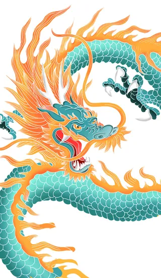 手绘国潮中国风神龙凤凰卡通形象插画装饰元素图案PSD设计素材