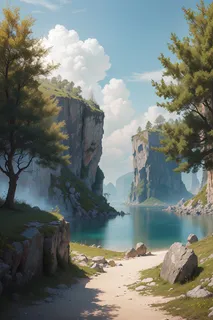 小溪小树漫画山水风景插画 小溪小树漫画山水风景插画