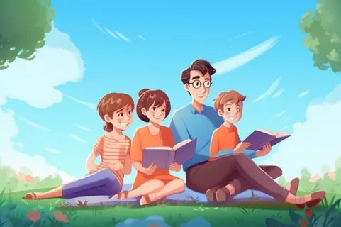 亲子教育阅读学习插画背景