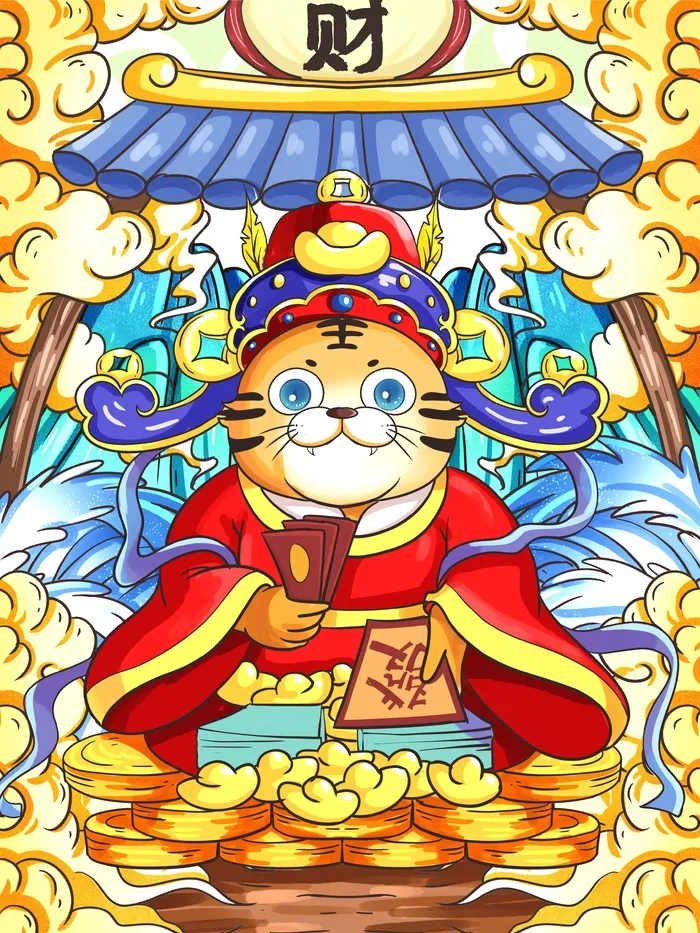 虎年中国风萌虎插画psd模版下载