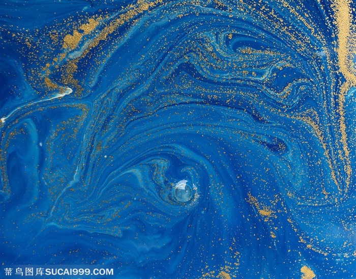 金箔墨迹蓝色系大理石背景图片