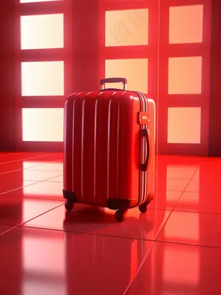红色空间行李箱渲染3d模型背景