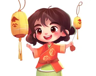 喜庆人物提灯笼红色新年春节祈福免抠