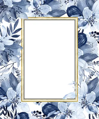 海军蓝金线水彩花卉素材