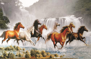 马到成功八马山水背景墙