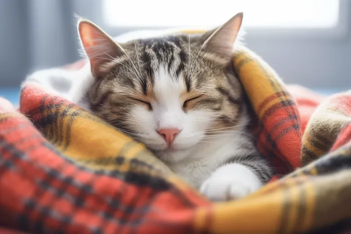 毛毯裹着的猫咪睡觉可爱摄影图(4032x2688)