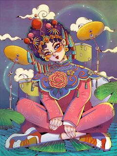 手绘中国风国潮京剧戏曲人物插画古风国粹花旦ai矢量ps设计素材图