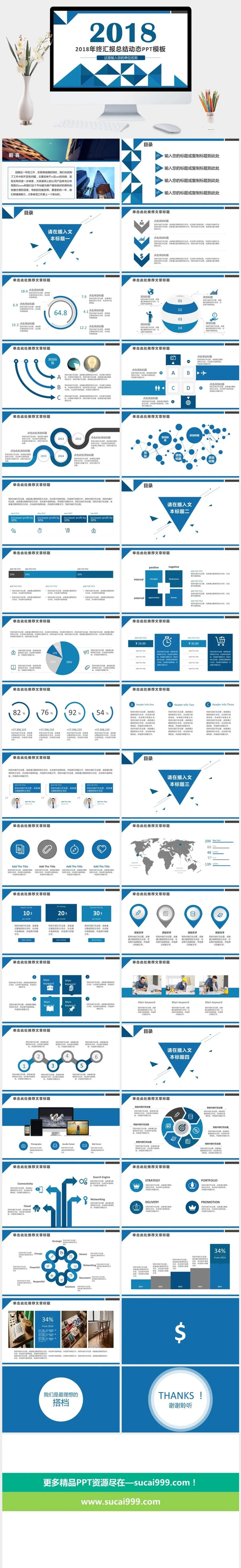蓝色年终汇报总结动态PPT模板