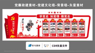 党建文化墙党建素材CDR预览图红色背景学党史知党情跟党走历程