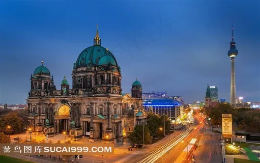 德国首都柏林教堂公路城市夜景 德国首都柏林教堂公路城市夜景