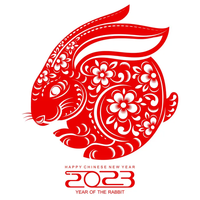 剪纸风2023兔年新年春节插画 