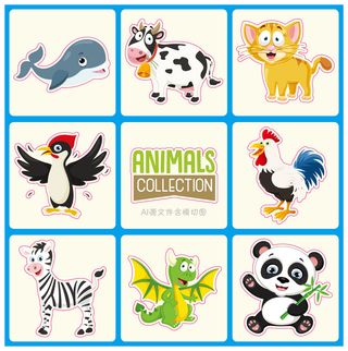 卡通动物不干胶标签贴纸