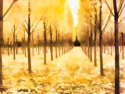 黄色水彩风景画图片