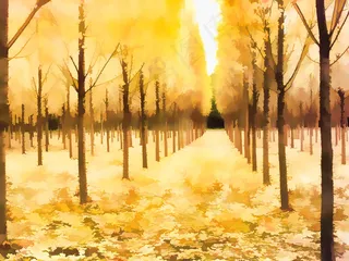 黄色水彩风景画图片