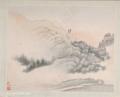 清代樊圻山水册页霞披山楼国画图片