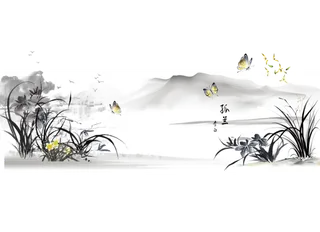 山水画素材中国风水墨画素材元素中国画