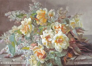 唯美花卉花枝静物油画装饰画
