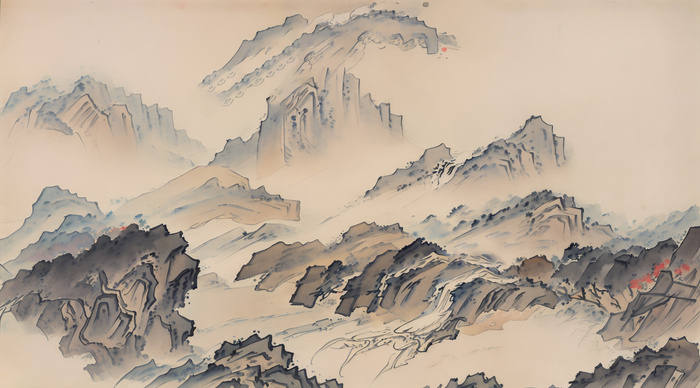 大气写意中国传统工笔画山水插画壁纸-山峦