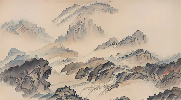 大气写意中国传统工笔画山水插画壁纸-山峦