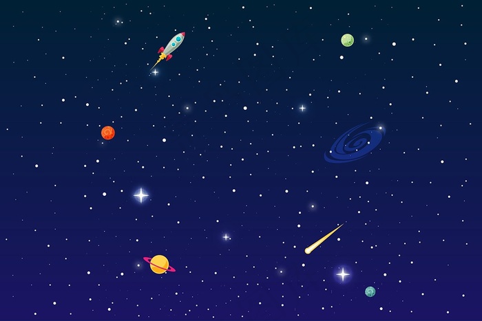 可爱卡通蓝紫色星空天空宇宙太空星球星系火箭背景