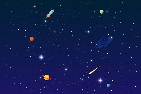 可爱卡通蓝紫色星空天空宇宙太空星球星系火箭背景
