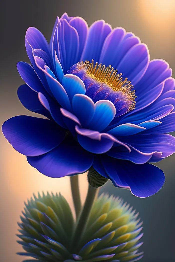 极致细节蓝色向阳花朵插画