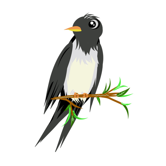 水彩手绘春季春天柳树柳条枝条小鸟小燕子元素PSD设计素材PNG图片