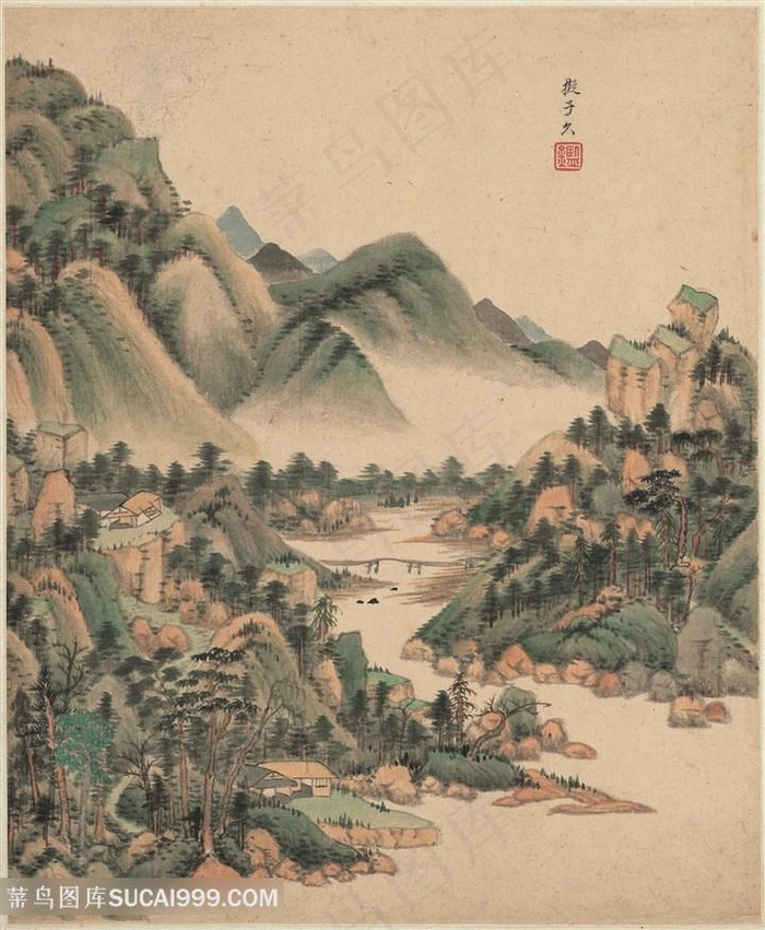 明代王鉴仿子久仿古山水册页国画图片